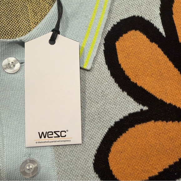 NWT WeSC S/S Polo Collar Cardigan Daisys (Winter Sky) - Picture 6 of 8